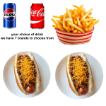 2 Coney Cheese Dog Dinner TWO 100% All Beef!